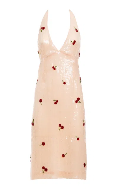 Des_phemmes Cherry Sequined Halter Neck Midi Dress In White