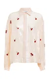 Des_phemmes Cherry Sequined Oversized Boyfriend Top In White