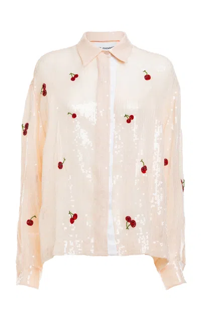 Des_phemmes Cherry Sequined Oversized Boyfriend Top In White