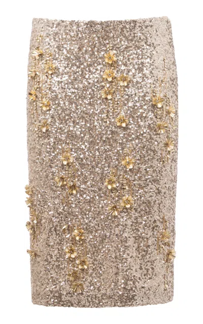 Des_phemmes Classic Embellished Midi Skirt In Gold