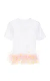 Des_phemmes Classic Feather-trimmed Boxy Cotton T-shirt In White