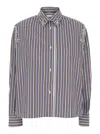 Des_phemmes Des Phemmes Vertical Stripe Shirt With Decorative Shoulder Embellishments In Blue