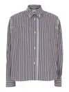 Des_phemmes Des Phemmes Vertical Stripe Shirt With Decorative Shoulder Embellishments In Blue