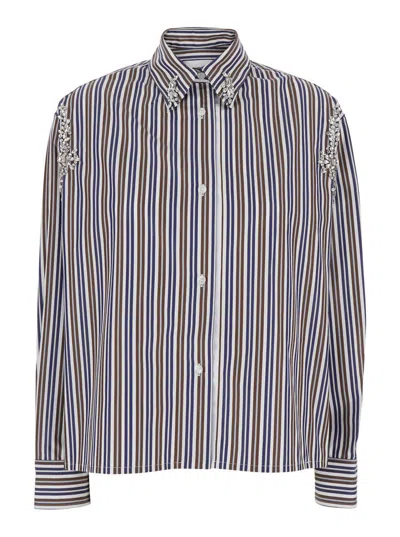 DES_PHEMMES MULTICOLOR SHIRT WITH FRONT CRYSTAL EMBELLISHMENTS AND ALL-OVER STRIPED MOTIF IN COTTON WOMAN