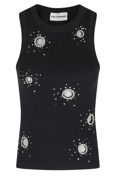 Des_phemmes Embellished Tank Top In Black