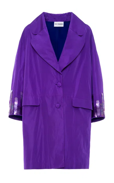 Des_phemmes Cocoon Sequin-embellished Longline Coat In Purple