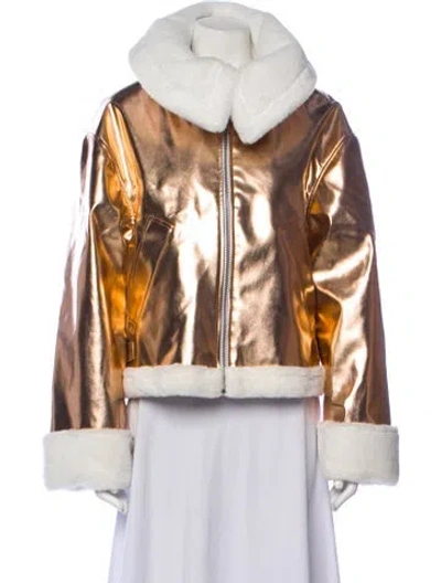 Pre-owned Des_phemmes Colorblock Pattern Faux Fur Jacket In Gold
