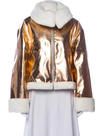 Pre-owned Des_phemmes Colorblock Pattern Faux Fur Jacket W/ Tags In Gold