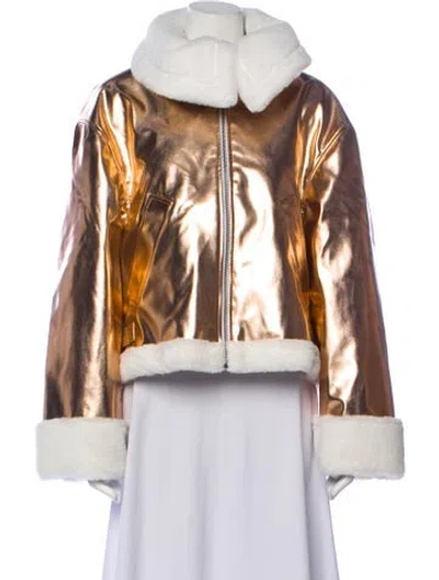 Pre-owned Des_phemmes Colorblock Pattern Faux Fur Jacket W/ Tags In Gold