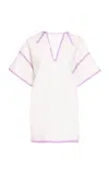 Des_phemmes Contrast Outline Cocoon Denim Mini Dress In Pink