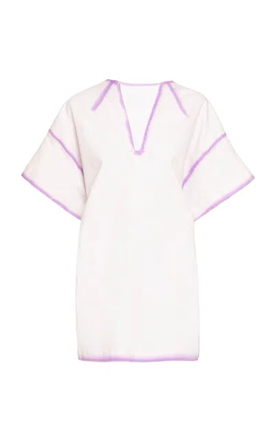 Des_phemmes Contrast Outline Cocoon Denim Mini Dress In Pink