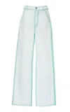 Des_phemmes Contrast Outline Denim Cargo Pants In Green