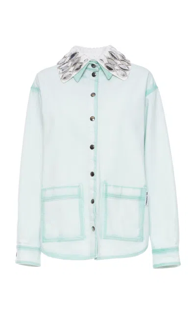 Des_phemmes Contrast Outline Stretch-cotton Workwear Jacket In Green