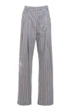 Des_phemmes Multicolor Pants With Faux-pearl Embellishments And All-over Striped Motif In Black,white