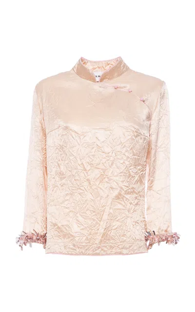 Des_phemmes Crinkled Qipao Top In Brown