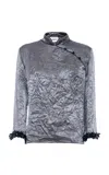 Des_phemmes Crinkled Qipao Top In Gray