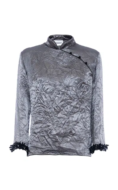 Des_phemmes Crinkled Qipao Top In Gray