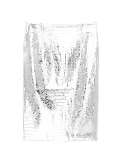 Des_phemmes Croc-effect Metallic Skirt In Multi