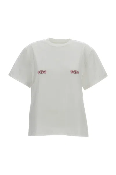 Des_phemmes Crystal And Bead-embellished Boxy White T-shirt In Neutral