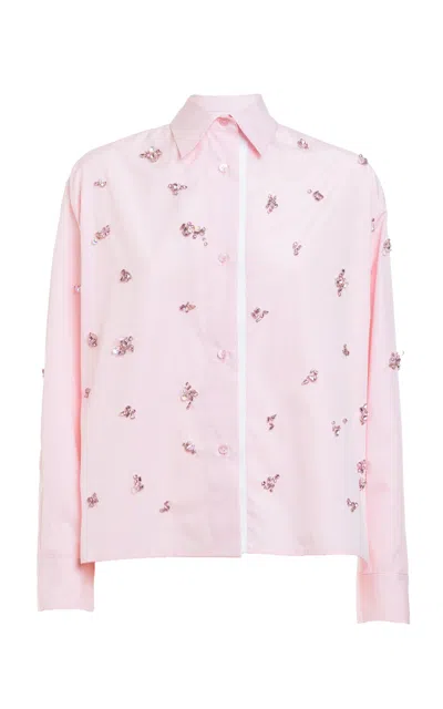 Des_phemmes Crystal-embellished Cotton Boyfriend Button Up Top In Pink