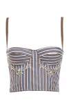 Des_phemmes Crystal-embellished Cotton Striped Bustier In Black,white
