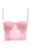 Des_phemmes Crystal-embellished Lace Bustier Crop Top In Pink