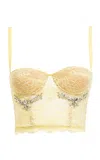 Des_phemmes Crystal-embellished Lace Bustier Crop Top In Yellow