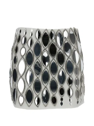 Des_phemmes Crystal-embellished White Miniskirt With Zip Closure In Multi