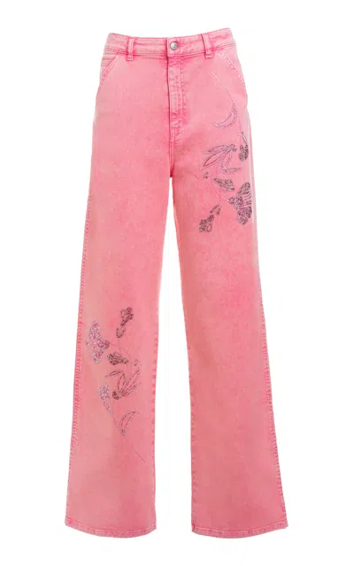 Shop Des_phemmes Crystal-embellished Oversized Denim Pants In Pink