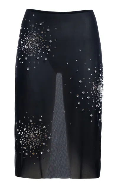 Des_phemmes Crystal-embellished Splash Tulle Midi Skirt In Black