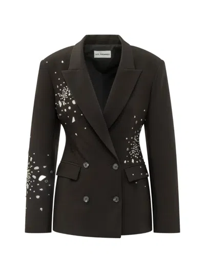 Des_phemmes Crystal-embellished Double-breasted Blazer In Brown