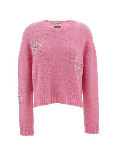 Des_phemmes Crystal-embellished Faux-pearl Sweater In Pink