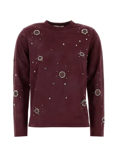 Des_phemmes Crystal-embellished Long-sleeve Top In Red