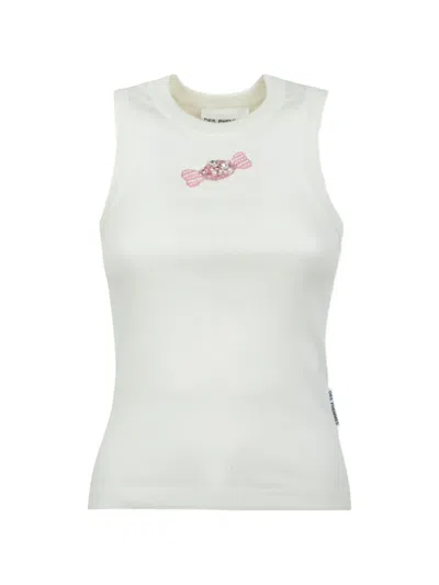 Des_phemmes Crystal-embellished Ribbed Tank Top In White