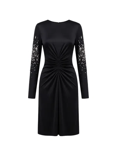 Des_phemmes Crystal-embellished Ruched Midi Dress In Black