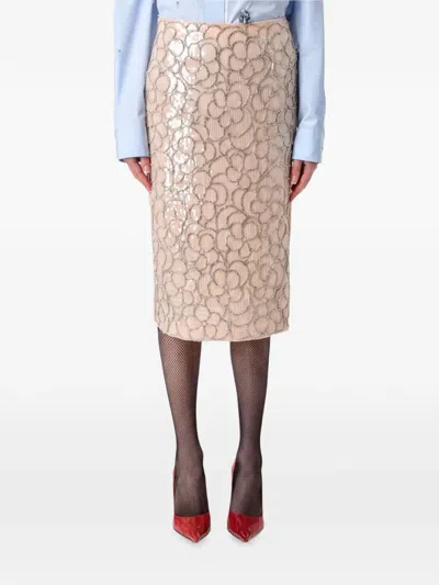 Des_phemmes Crystal-embellished Sequined Midi Skirt In Pink