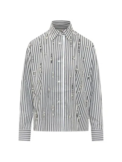 Des_phemmes Crystal-embellished Striped Shirt In Gray