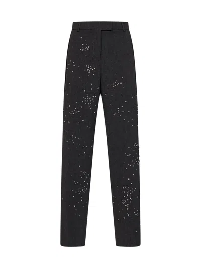 Des_phemmes Dark Steel Canvas Embroidered Tailored Trousers