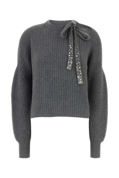 Des_phemmes Crystal-embellished Bow-detail Sweater In Gray