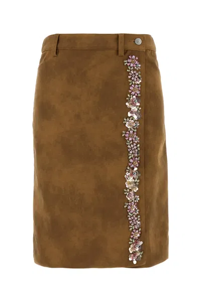 DES_PHEMMES DES PHEMMES CAMEL SYNTHETIC LEATHER SKIRT