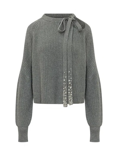 Des_phemmes Des Phemmes Crop Pullover Knit Sweater In Gray