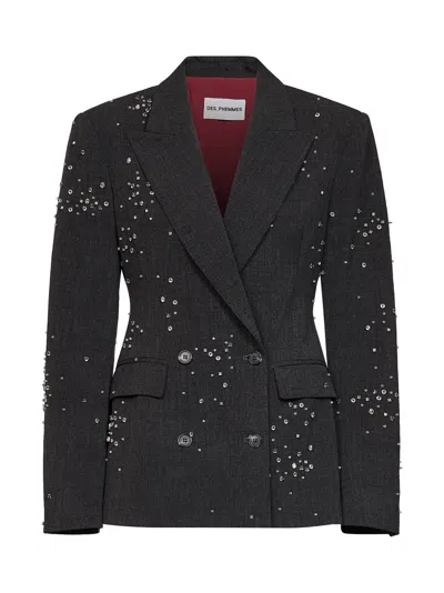 Des_phemmes Des Phemmes Crystal-embroidered Blazer In Grey