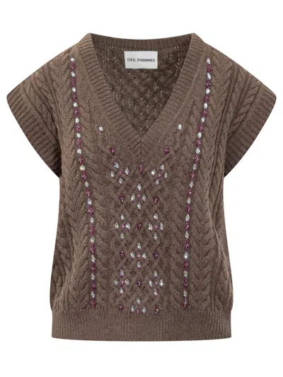 Des_phemmes Des Phemmes Elegant Embellished Gilet Vest In Chocolate