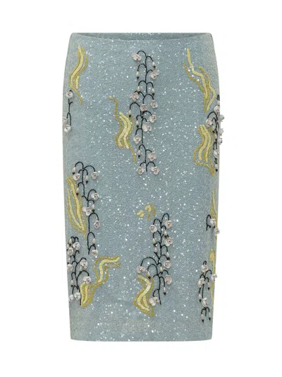 Des_phemmes Des Phemmes Embroidered Midi Skirt With Artistic Detailing In Blue