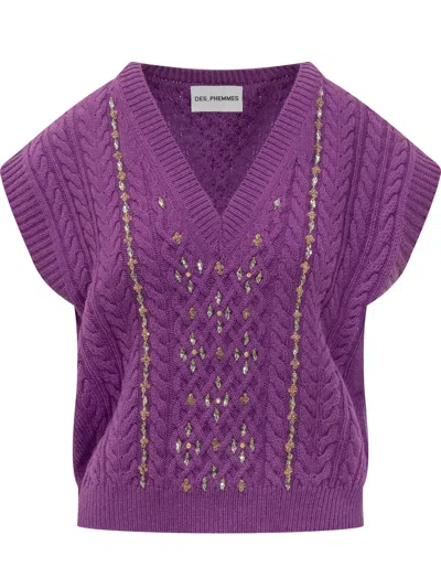 Des_phemmes Des Phemmes Mini Gilet With Jewel Embellishment In Framboise