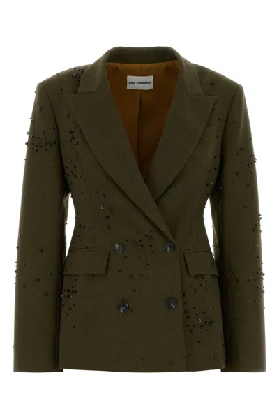 Des_phemmes Des Phemmes Olive Green Stretch Gabardine Blazer