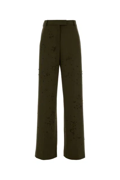 Des_phemmes Des Phemmes Olive Green Stretch Gabardine Palazzo Pant
