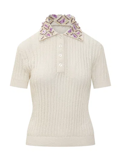 Des_phemmes Des Phemmes Ribbed Polo With Buttons And Collar In White