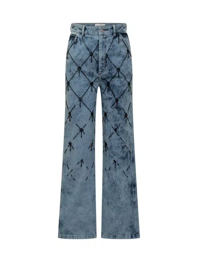 Des_phemmes Des Phemmes Stylish High-waisted Leg Jeans With Black Embroidery In Acid Blue