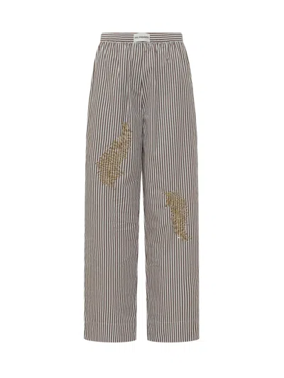 Des_phemmes Des Phemmes Stylish Striped Trousers With Embroidery In Neutral